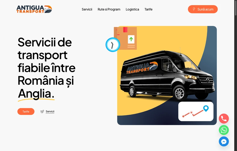 Captură de ecran website Antigua Transport - antiguatransport.ro