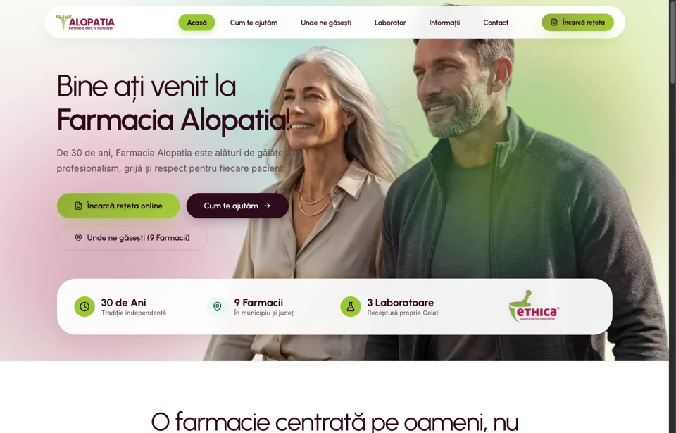 Captură de ecran website Farmacia Alopatia - farmaciaalopatia.ro